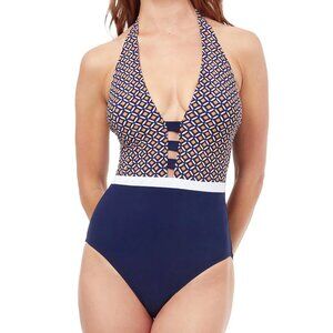 Size 6 Profile By‎ Gottex Let It Be Deep V Halter One Piece Swimsuit E24092029